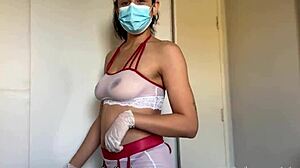 naughty nurse titjob blowjob ends messy cum in mask 😈💦