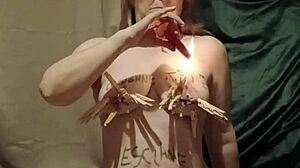 Slave Self Session Clamps Candles Insults Bondage