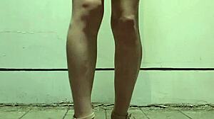 shemale ting xuan strokes outdoors in miniskirt heels