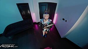 VR Asian Silver Wolf Cosplay Deepthroats And Rides Cock