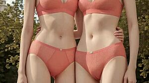 cute lesbians in their underwear barefoot