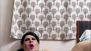 Shemale monica m teasing and masturbating in black babydoll