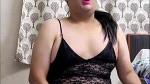Shemale monica m teasing and masturbating in black babydoll