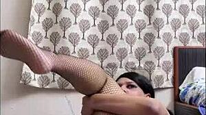Shemale monica m teasing and masturbating in black babydoll