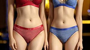 cute lesbians in their underwear barefoot