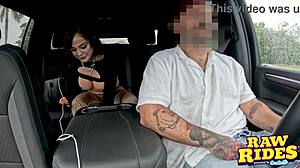 Latina masturbates then blows driver
