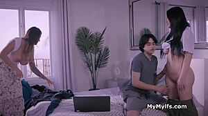 Asian busty housewives love getting used by lucky stud at home