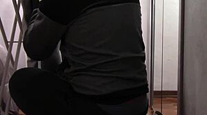 The milf with beautiful legs and pantyhose irons and gets touched and fucked