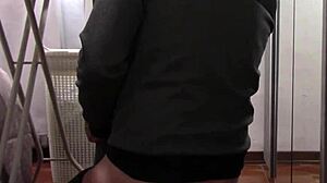The milf with beautiful legs and pantyhose irons and gets touched and fucked