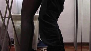 The milf with beautiful legs and pantyhose irons and gets touched and fucked