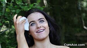 hot babe receives facial after sucking