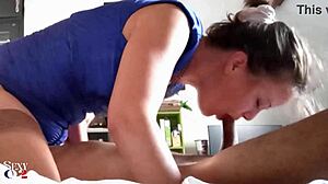 french amateur in blue dress rims and fucks deep