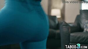 Lesbian teen works out with ebony milf stepmother