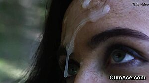 hot babe receives facial after sucking