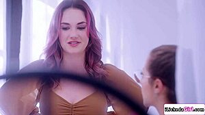Busty lesbian pussy licking petite model