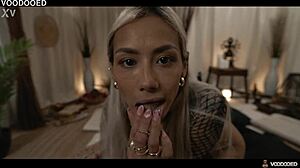 Seductive muse squirts hard under creepy voodoo control