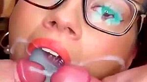 Busty glasses cumslut bukkake