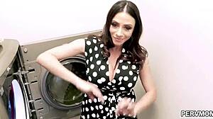 Hot stepmom ariella ferrera was mad at her stepson he knows know to calm her down by fucking her mature pussy while doing the laundry