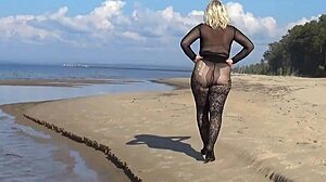 black style flashing big ass on the beach