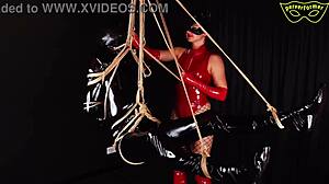 slave turns upside down for hands free orgasm