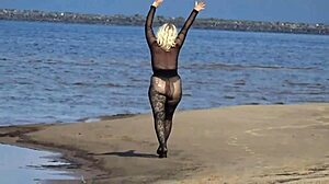 black style flashing big ass on the beach