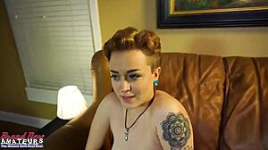 petite inked coed brunette micah gives sloppy rimjob and ass worship