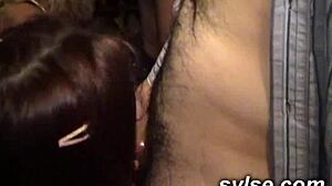 Two amateur milfs at restaurant orgy with clients