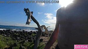 pretty girlfriend gets nude and sucks dick outdoors