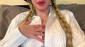 cute girl with big natural tits fingers her ass and gets horny