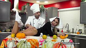 assistant ass fucked by lucky chef in the kitchen