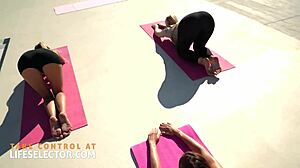 Busty yoga expert Shalina Devine provides an interactive personal session for fitness enthusiasts