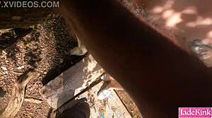 pretty girlfriend gets nude and sucks dick outdoors