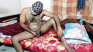 Madagascar guy strokes himself slowly on the hotel bed