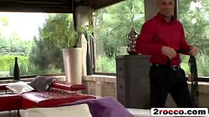 busty european brunette slut gets fucked roughly by two horny studs
