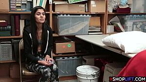 Latina teen pays with pussy for shoplifting