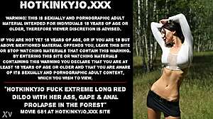Hotkinkyjo fuck extreme long red dildo with her ass gape & anal prolapse in the forest