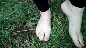 Aus Greek Girl Shows Cute Feet Outdoors Public