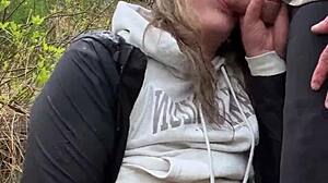 Lost and wet wife draining cock in the forest