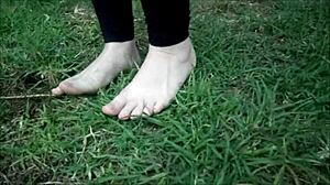 Aus Greek Girl Shows Cute Feet Outdoors Public
