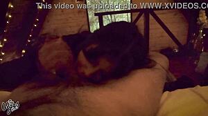 brunette swallows every drop in dark cabin