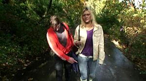 Horny blonde picked up on street and anal fucked in park