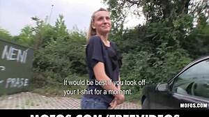 natural blonde czech girl is picked up for public sex