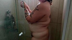 Bbw takes a shower after gym