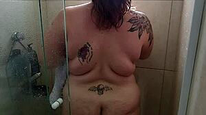 Bbw takes a shower after gym