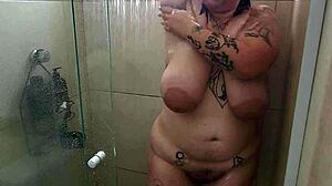 Bbw takes a shower after gym