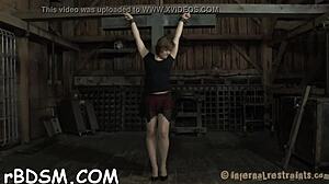 hardcore clamping of sexy jugs in bondage play