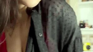 hot pussy fingering and shaking perfect ass in red lingerie