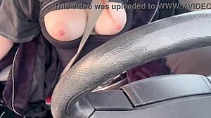 Artemisia love shows juicy tits while driving