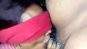 Mature curvy brunette milf performs deep throat on thick cock at home