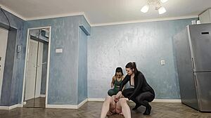 Femdom Lesbians Ballbust Humiliate Slave In Gym